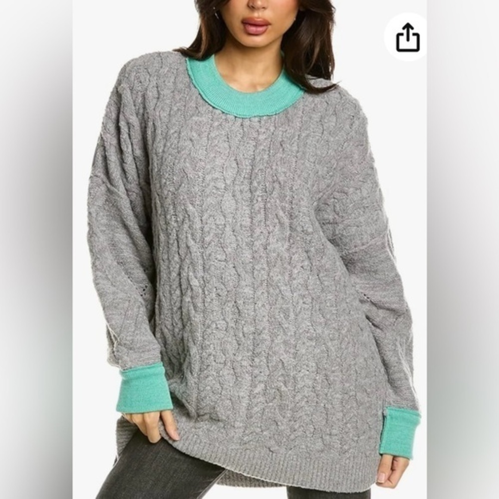 NWT $168 Free People XS Olympia Oversized Colorblock Sweater NEW Grey Combo New